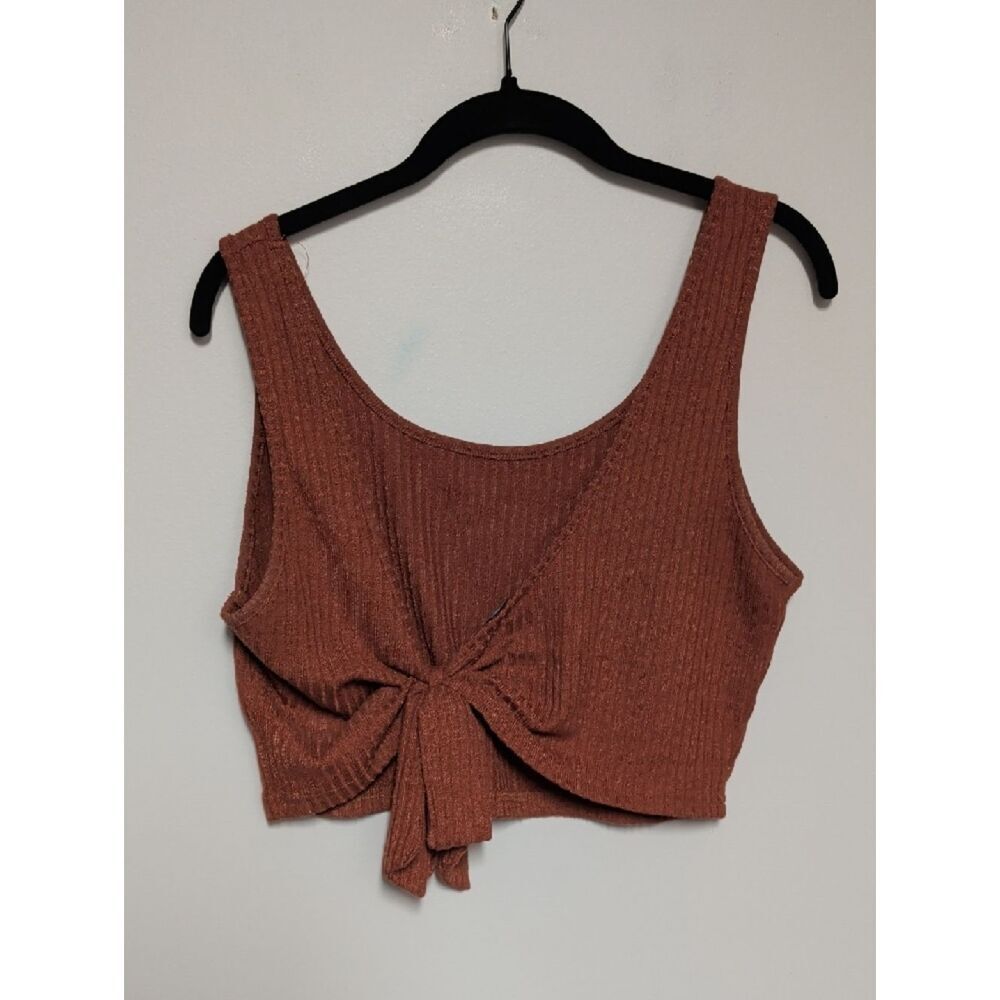 SHEIN Rust Ribbed Faux Tie BackCrop Tank - Picture 3 of 5